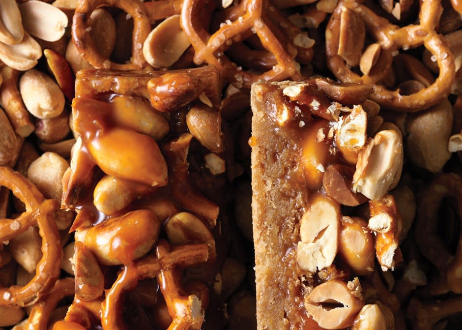 Butterscotch Blondie Bars with Peanut-Pretzel Caramel