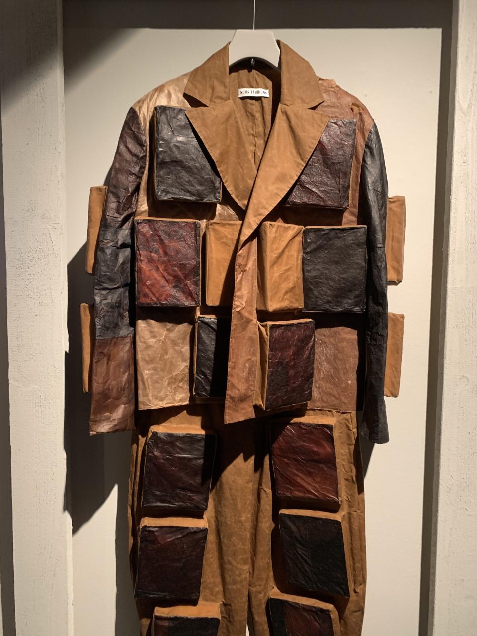 <h1 class="title">A suit made from Kombucha and recycled cotton at the Sustainability exhibit at Museo Salvatore Ferragamo.</h1><cite class="credit">Photo: Justin Fernandez</cite>