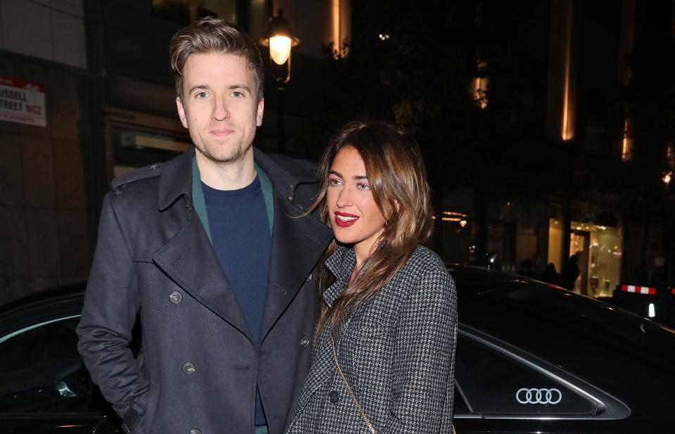 LONDON, ENGLAND - OCTOBER 29:  Greg James and Bella Mackie arrive in an Audi at British GQ's 30 Years Anniversary Celebration at SUSHISAMBA on October 29, 2018 in London, Englan  (Photo by David M. Benett/Dave Benett/Getty Images for Audi UK)