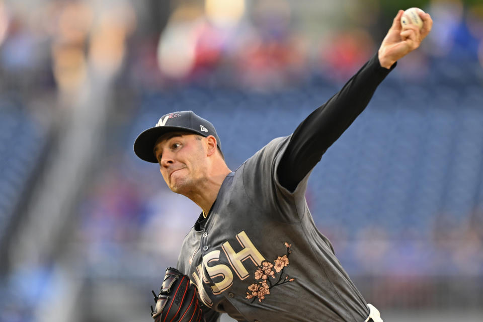 Washington Nationals pitcher Patrick Corbin throws during the first inning of a baseball game against the Toronto Blue Jays, Friday, May 3, 2024, in Washington. (AP Photo/John McDonnell)