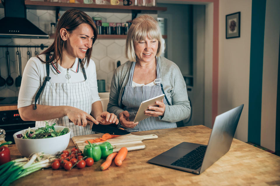 Woman and mother learning how to cook