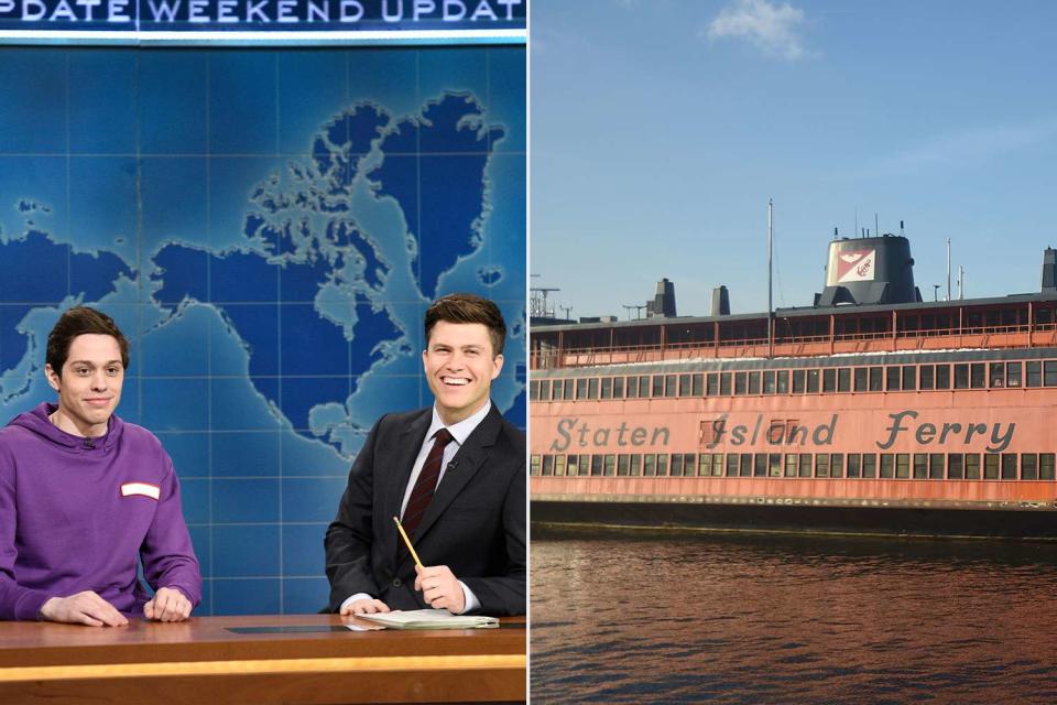 <p>Getty</p> Pete Davidson (left) and Colin Jost; the Staten Island Ferry