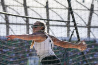 Gabi McDonald competes in the women's discus throw during the U.S. track and field championships in Eugene, Ore., Sunday, July 9, 2023. (AP Photo/Ashley Landis)