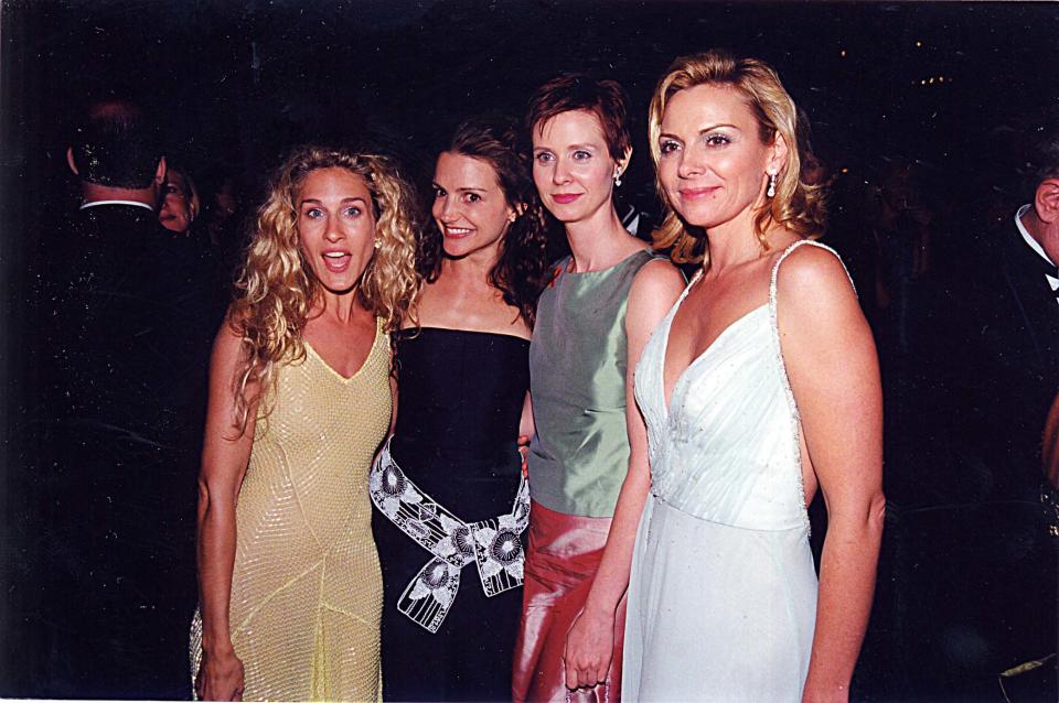 Sarah Jessica Parker, Kristin Davis, Cynthia Nixon and Kim Cattrall attend the 51st Annual Primetime Emmy Awards on September 9,1999.  (Photo by Jeff Kravitz/FilmMagic, Inc)