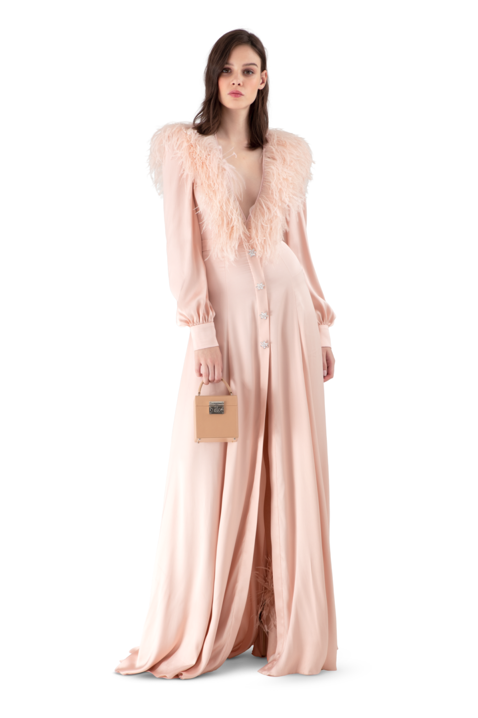 <p><strong>Ralph & Russo</strong></p><p>net-a-porter.com</p><p><strong>$4850.00</strong></p><p><a href="https://go.redirectingat.com?id=74968X1596630&url=https%3A%2F%2Fwww.net-a-porter.com%2Fen-us%2Fshop%2Fproduct%2Fralph-and-russo%2Ffeather-trimmed-silk-satin-gown%2F1240329&sref=https%3A%2F%2Fwww.harpersbazaar.com%2Fwedding%2Fbridal-fashion%2Fg33561630%2Fpink-blush-wedding-dresses%2F" rel="nofollow noopener" target="_blank" data-ylk="slk:SHOP NOW;elm:context_link;itc:0;sec:content-canvas" class="link ">SHOP NOW</a></p><p>For the bride who wants more than one reason to celebrate, winter weddings combine all the family, friends, and festivities of the holidays with your nuptials. Winter affairs also call for texture, like velvet, plumes, and puff sleeves. </p><p>This crystal-buttoned beauty features a plunging neckline and cuffed sleeves that (with the right styling) will feel formal, with a Gatsby vibe. Keep your accessories sleek and minimal, but subtly hint to the boudoir notes this look strikes—think sparkling accessories, a pochette with a top handle, and silk mules.<br></p>