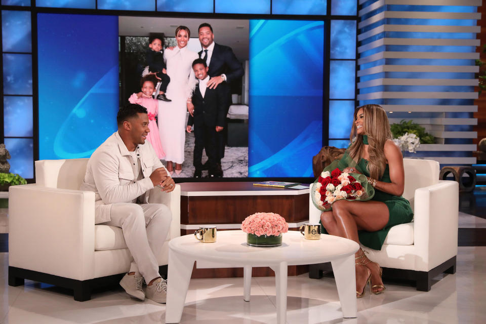 Russell Wilson proposes to Ciara on Ellen, March 4, 2022. (Michael Rozman / Warner Bros.)