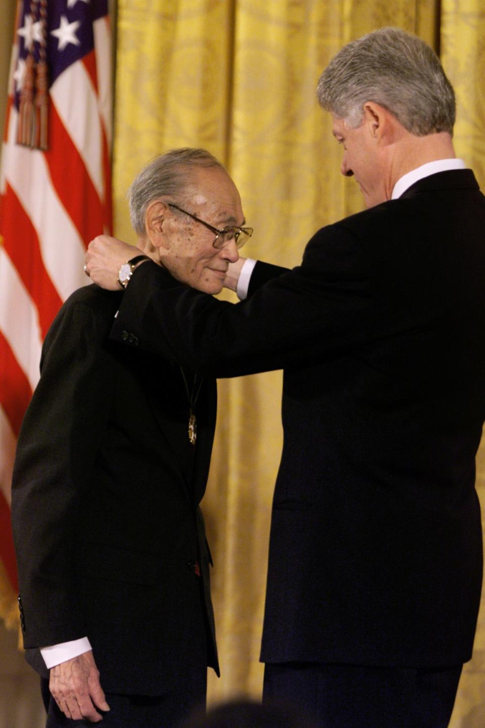 President Bill Clinton awards Fred Korematsu the the Presidential Medal of Freedom in 1998. In 1942, the 23-year-old Korematsu refused to go to incarceration camps for Japanese Americans. After he was arrested and convicted of defying the government’s order, he appealed his case to the Supreme Court.