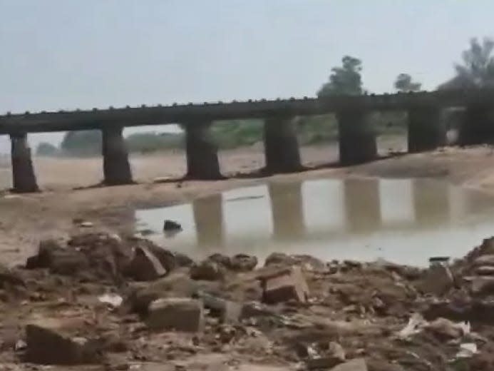 An iron bridge over a canal has disappeared in Rohtas district, India.