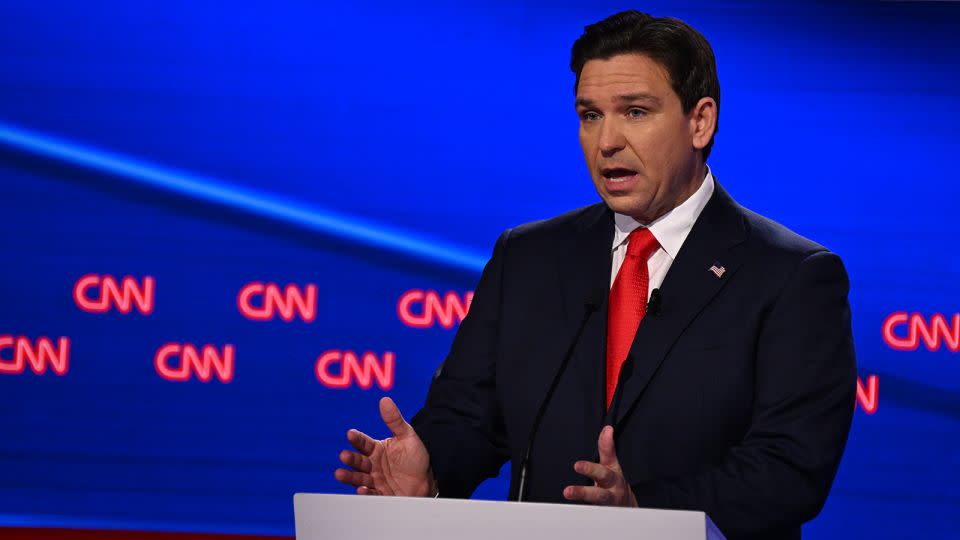 Florida Gov. Ron DeSantis answers a question during the debate. - Will Lanzoni/CNN