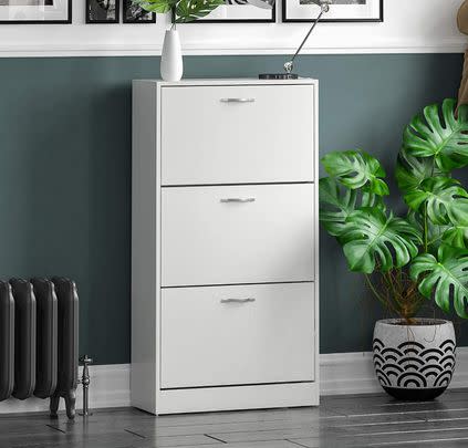 Use this slimline shoe cabinet as your hallway console table