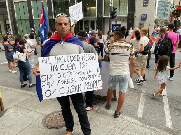 Felix Blanco, who grew up around the tourist city of Varadero, Cuba, attends a protest in Montreal on July 24, 2021. (Evan Dyer - image credit)