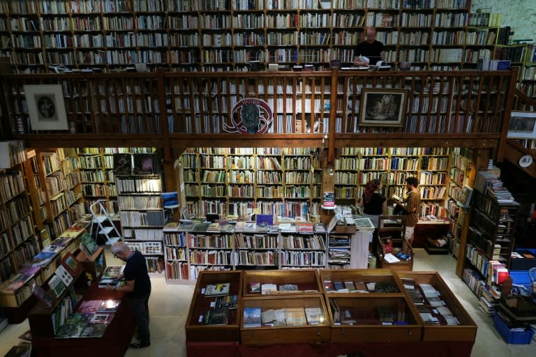 A bookshop at Le Somail harbor on the Canal du Midi, near Narbonne in southern France