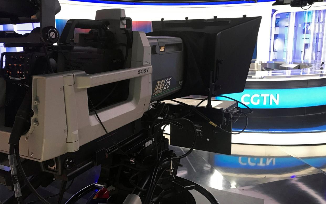 A CGTN studio is seen at the CCTV headquarters in Beijing - Reuters