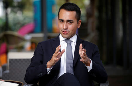 5-Star new leader Luigi Di Maio gestures during an interview with journalists in Rimini, Italy, September 24, 2017. REUTERS/Max Rossi