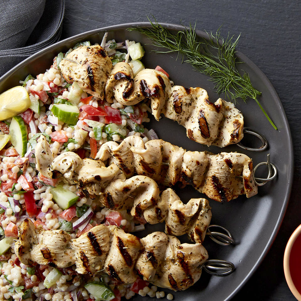 Chicken Souvlaki Kebabs with Mediterranean Couscous