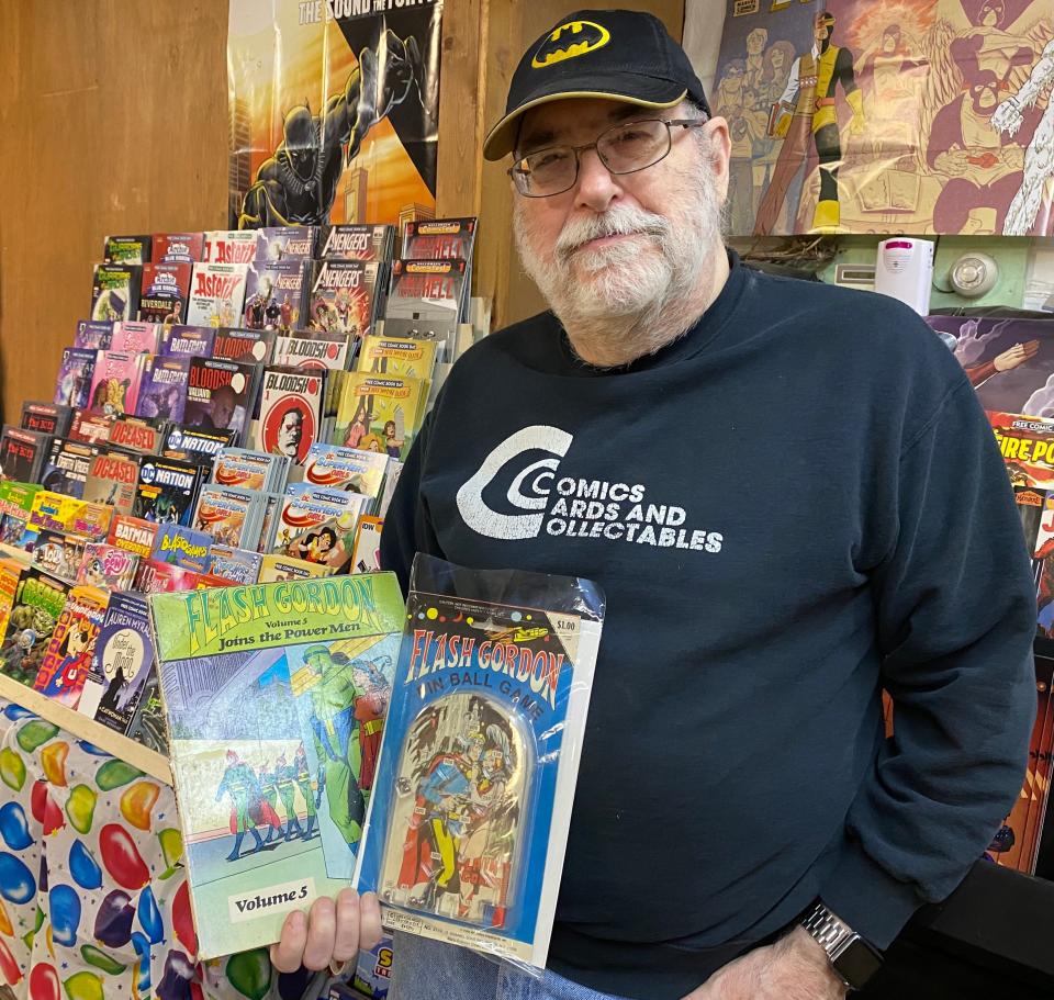 Tom Mattevi, owner of Comics, Cards and Collectables in downtown Canton, is holding a special Halloween event sale on Saturday for comic books, action figures, posters and other items.