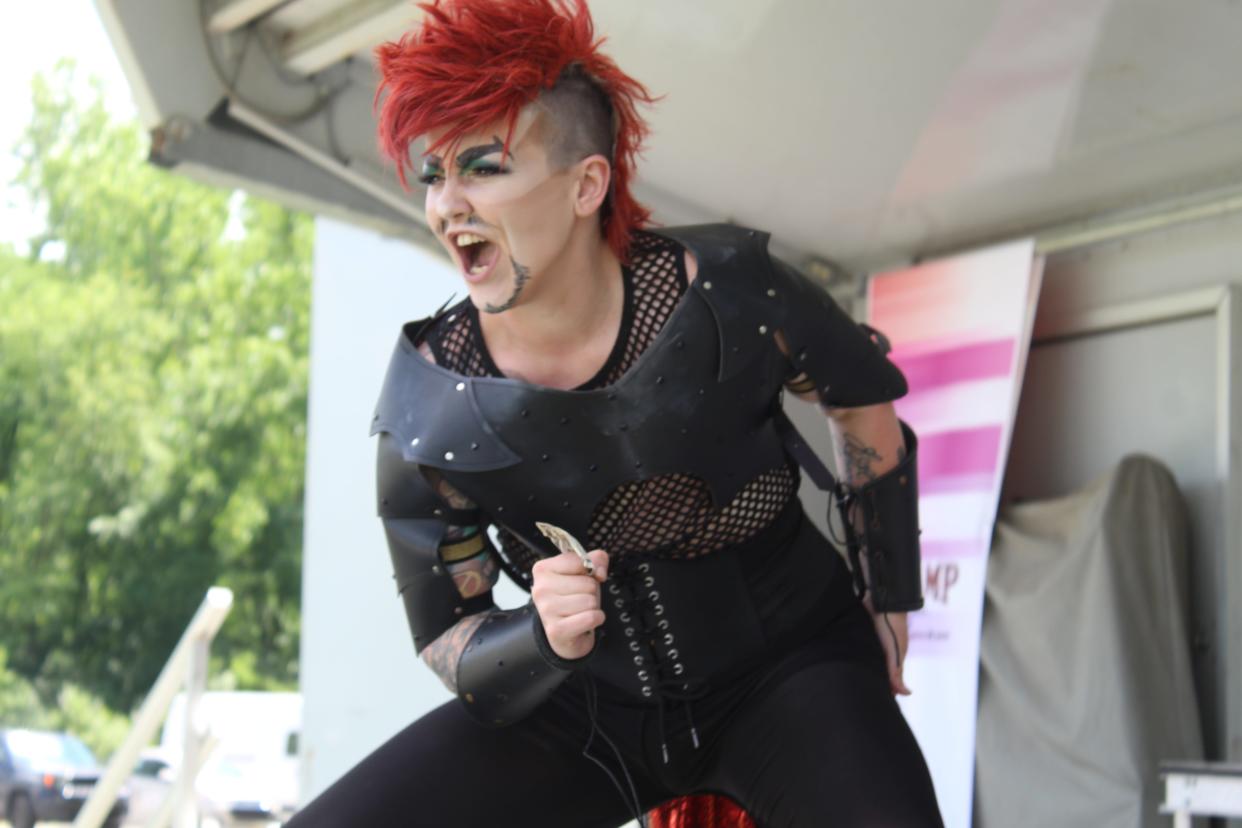 Stevie Phoenix performs Saturday at the seond Annual Fremont Pride Festival at Walsh Park. Phoenix was one of about 45 performers that took the stage during the event, which also included Mr., Ms. and Mx. pageants and a parade that went through downtown Fremont.