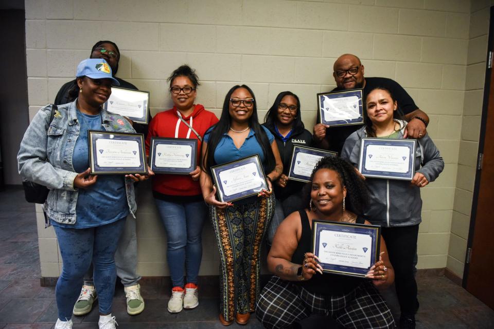 The SAVE Outreach team celebrates graduating from the Citizens Police Academy in May 2024 at the South Bend Police Department.