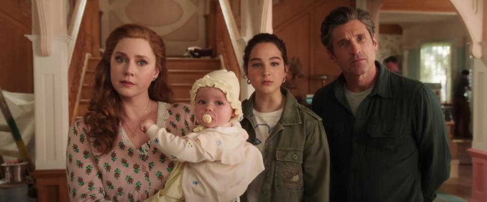 Amy Adams as Giselle, Gabriella Baldacchino as Morgan, and Patrick Dempsey as Robert in the first trailer for "Disenchanted."