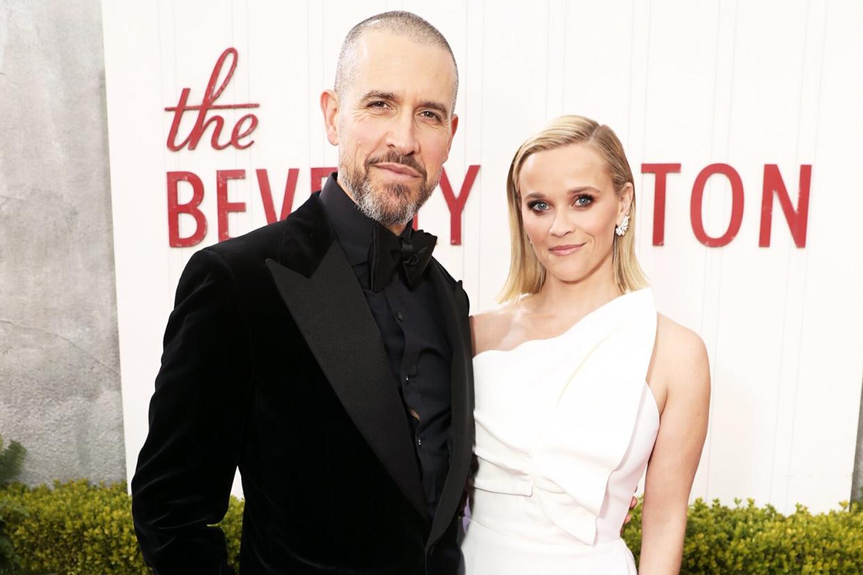 Jim Toth and Reese Witherspoon arrive to the 77th Annual Golden Globe Awards held at the Beverly Hilton Hotel on January 5, 2020.