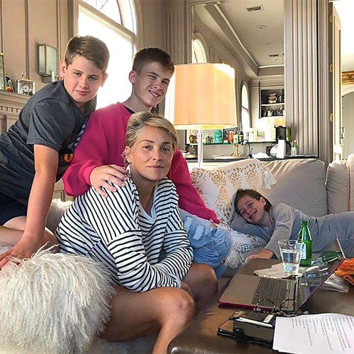 The actor at home with her three sons, Quinn, Roan and Laird, in 2018 - Instagram