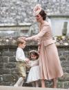 <p>George and Charlotte served as a page boy and flower girl at their aunt, and Kate's sister, <a href="https://www.elle.com/uk/fashion/celebrity-style/news/a35872/pippa-middleton-wears-giles-deacon-dress-bride-church/" rel="nofollow noopener" target="_blank" data-ylk="slk:Pippa's wedding to James Matthews in May 2017.;elm:context_link;itc:0;sec:content-canvas" class="link ">Pippa's wedding to James Matthews in May 2017.</a></p>