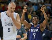 2016 Rio Olympics - Basketball - Final - Men's Gold Medal Game Serbia v USA - Carioca Arena 1 - Rio de Janeiro, Brazil - 21/8/2016. Kyle Lowry (USA) of the USA celebrates. REUTERS/Jim Young