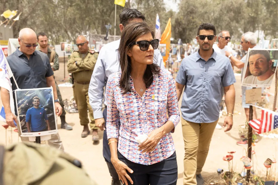 Nikki Haley, former Republican candidate for president and former U.S. ambassador to the United Nations, visits on May 27, 2024, the site of the Israeli music festival that Hamas terrorists attacked on Oct. 7, 2023, with gunfire, grenades and rockets – killing hundreds.