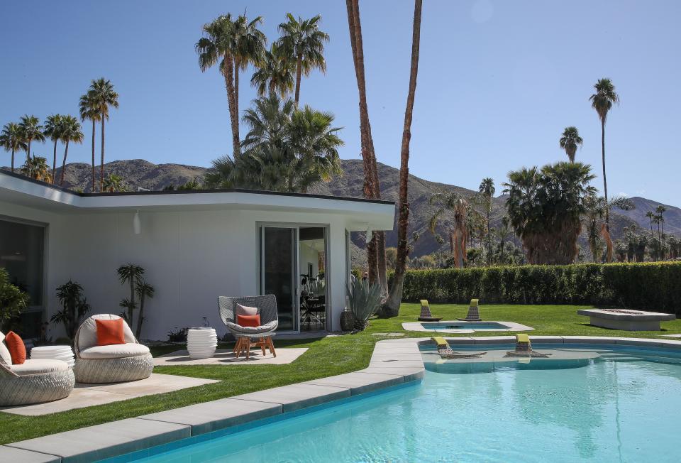 The backyard and pool at the Yoasis home in Palm Springs, Calif., Feb. 20, 2023.  The home at 2495 Yosemite Dr. was a featured home during Modernism Week.