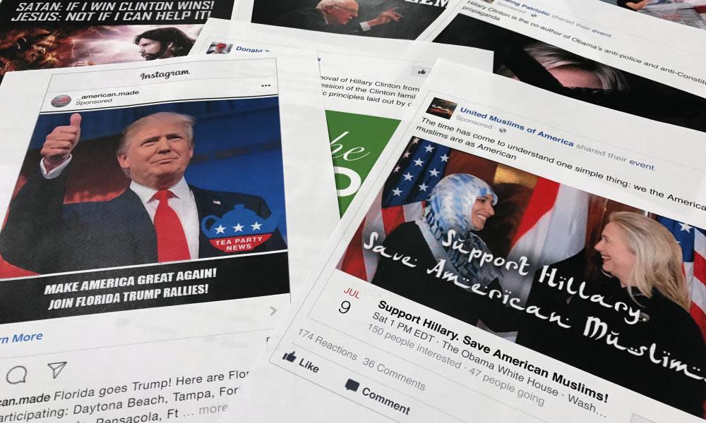 Some of the Facebook and Instagram ads linked to a Russian effort to disrupt the American political process and stir up tensions around divisive social issues, released by members of the US House Intelligence committee.