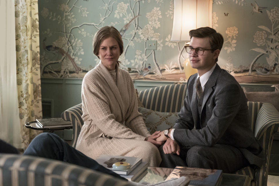 This image released by Warner Bros. Pictures shows Nicole Kidman, left, and Ansel Elgort in a scene from "The Goldfinch," in theaters on Sept. 13. (Nicole Rivelli/Warner Bros. Pictures via AP)