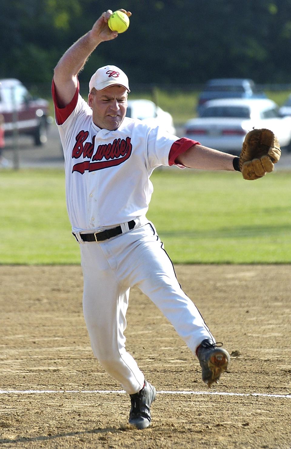Hugh Hillhouse of Budweiser delivers a pitch against The Slovak Club in 2004.