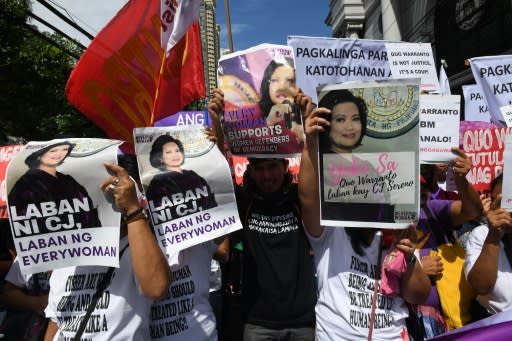 Around 2,000 people protested against Sereno's removal outside the Supreme Court in Manila