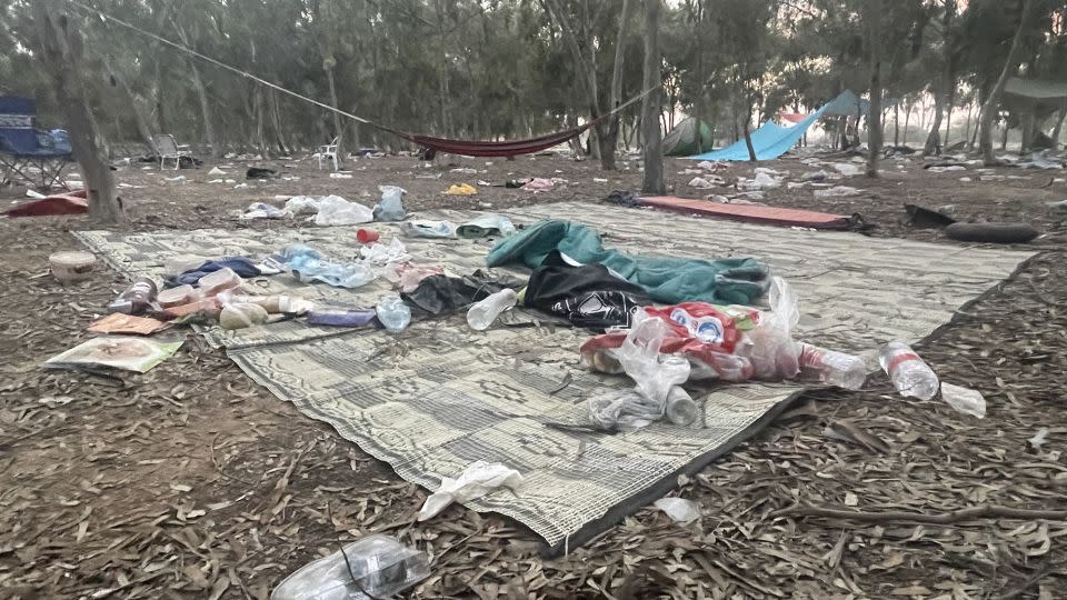 The aftermath of the Nova festival attack, where more than 260 bodies were found after Hamas' deadly incursion into southern Israel on October 7. - Rebecca Wright/CNN