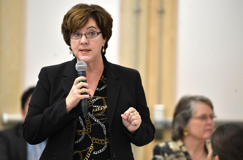 Alisa LaPolt speaks at a public hearing regarding Tennessee’s request for a block grant for Medicaid.Tuesday, Oct. 1, 2019, in Nashville, Tenn. 