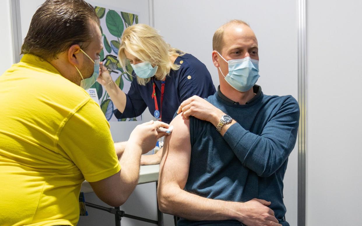 Prince William, the Duke of Cambridge receives his jab from NHS staff at the Science Museum - @KensingtonRoyal/Twitter