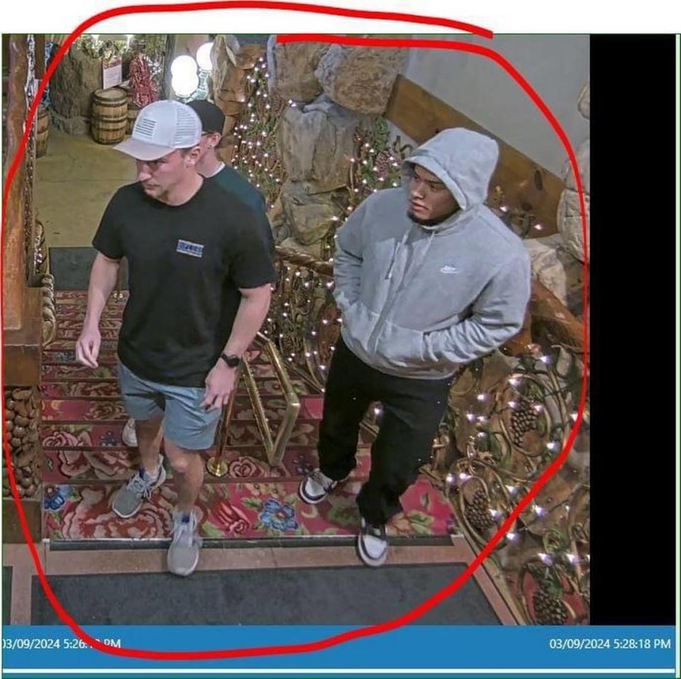 Young men caught on Madonna Inn security footage are suspected of stealing the Steakhouse rug on March 9, 2024 — the fourth year in a row that the rug has been stolen. Courtesy of Madonna Inn