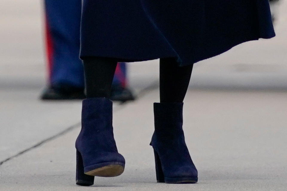 A closer view of Jill Biden’s boots. - Credit: AP