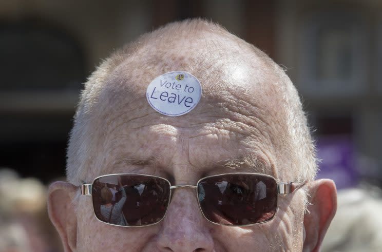 A UKIP supporter during last year’s Brexit referendum (Rex)