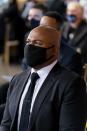 Former Atlanta Braves player Andruw Jones listens during "A Celebration of Henry Louis Aaron," a memorial service celebrating the life and enduring legacy of the late Hall of Famer and American icon, on Tuesday, Jan. 26, 2021, at Truist Park in Atlanta. (Kevin D. Liles/Atlanta Braves via AP, Pool)