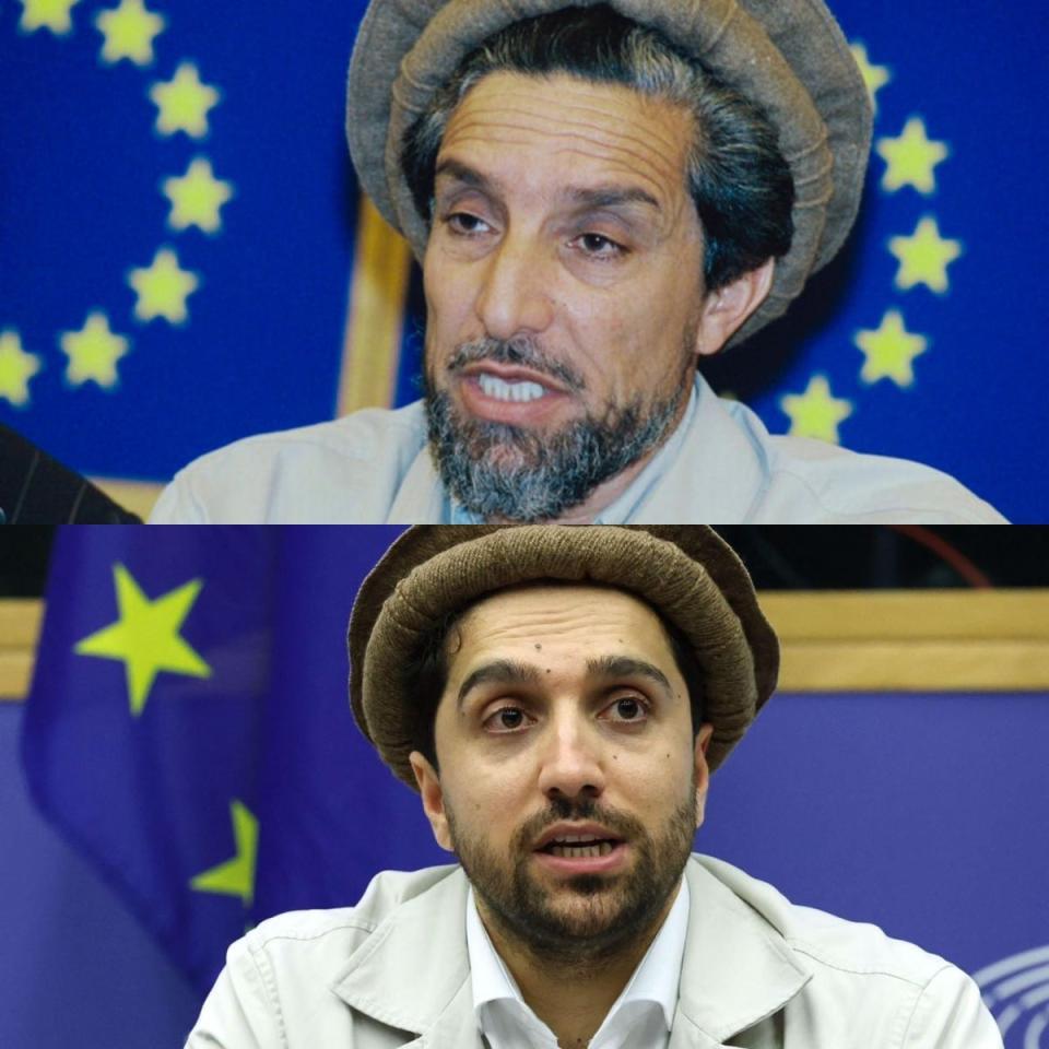 Massoud (below) takes his father’s role as he speaks during a meeting with the European Conservatives and Reformists group on the sidelines of a plenary session at the European parliament in Strasbourg, eastern France (Sourced/The Independent)