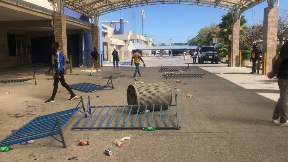 Barricades block a Port-au-Prince street, the result of gang violence in the Haitian capital.