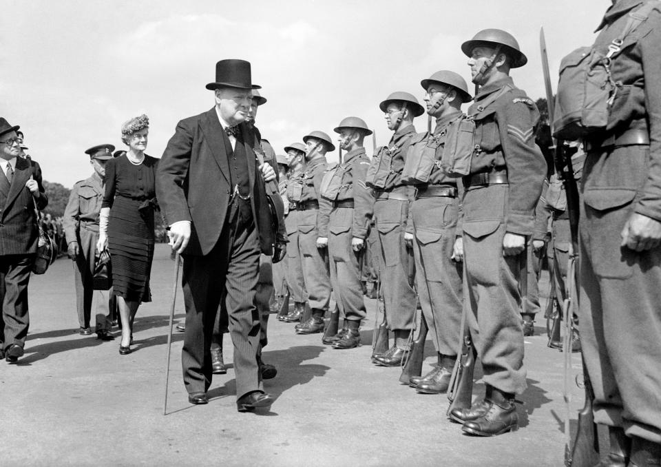 The Prime Minister Winston Churchill inspects Home Guard personnel in Hyde Park, London.