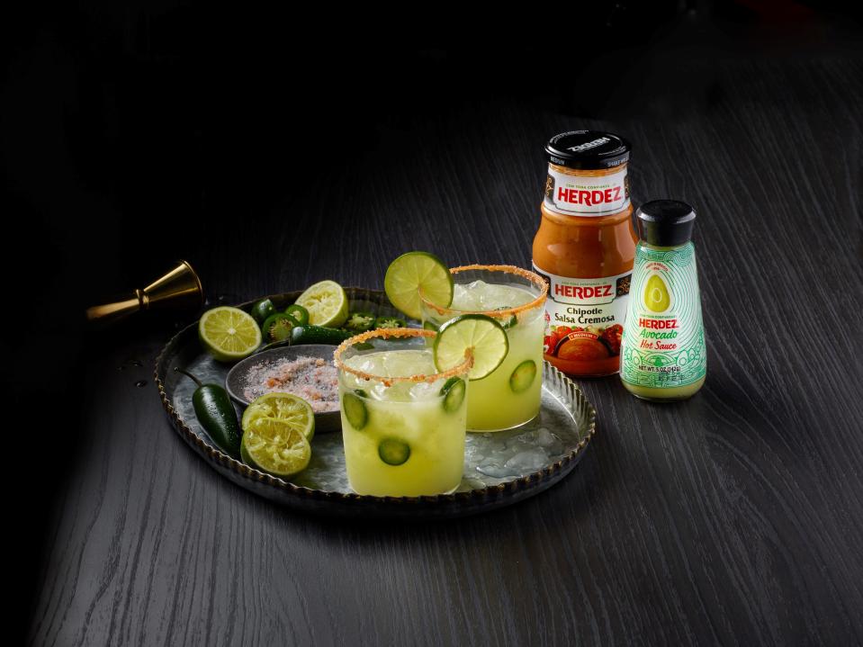 The Herdez Spicy Margarita is made with Herdez Chipotle Salsa Cremosa and Herdez Avocado Hot Sauce.
