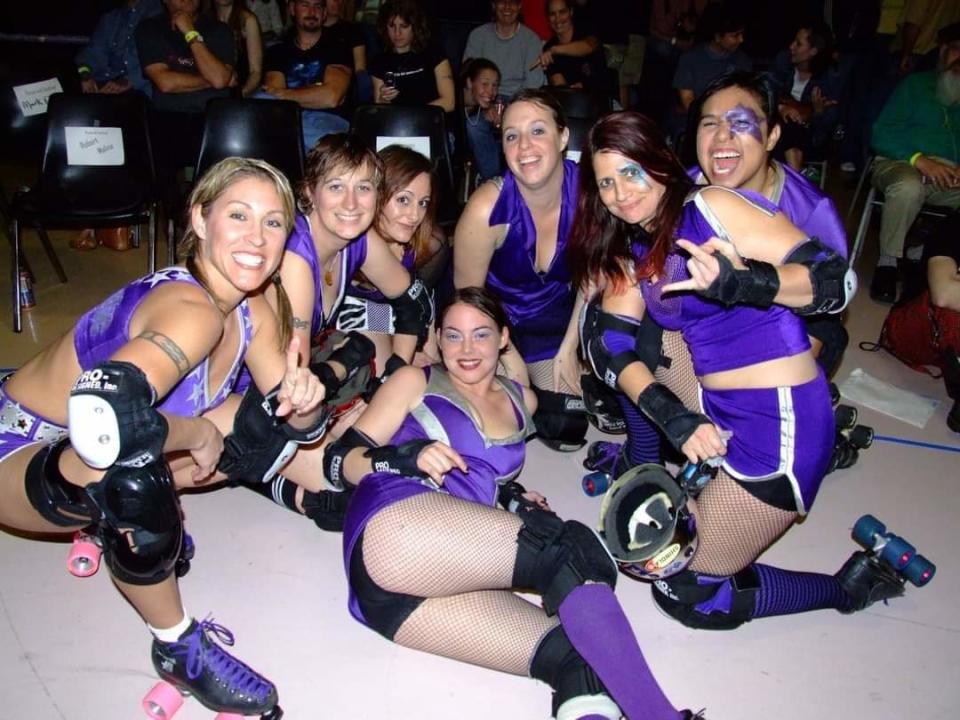An archival photo of the Texas Roller Girls from a Bullock Texas State History Museum exhibit.