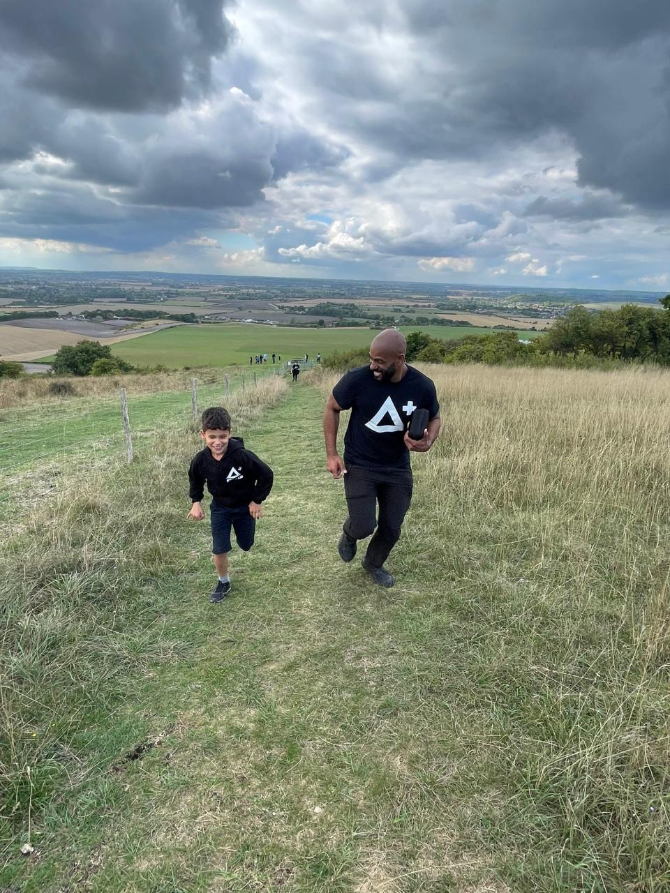 Jean-Pascal Barbe running with his son Alfred Olivier, 6 (Jean-Pascal Barbe/PA)