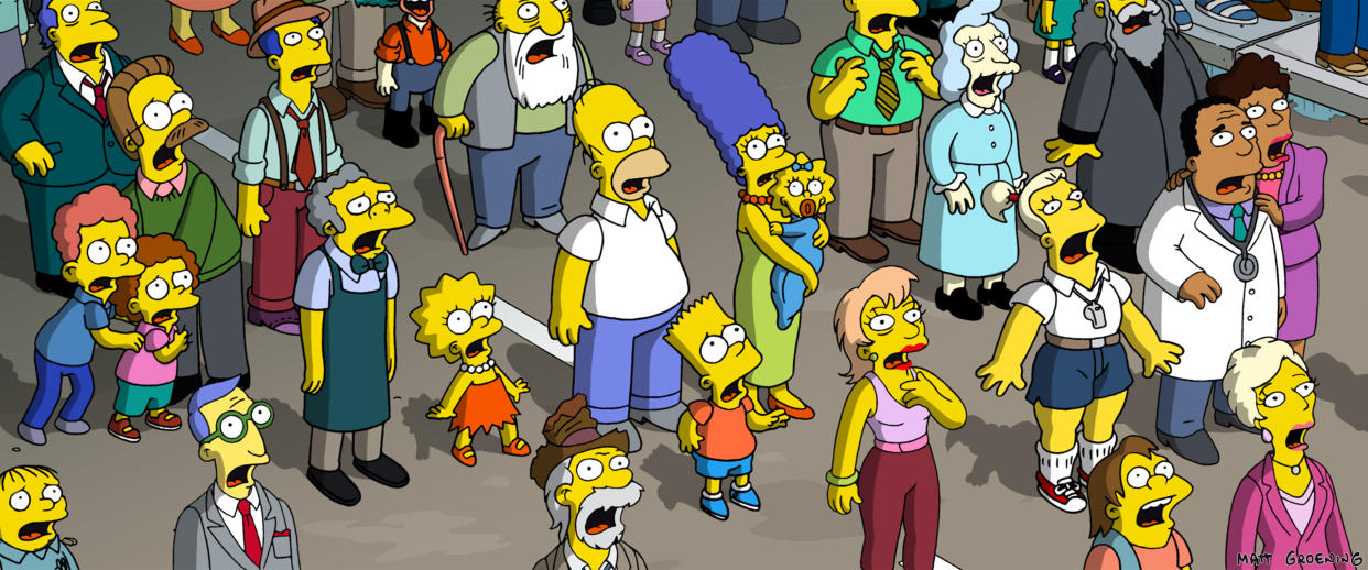 The Simpsons: The residents of Springfield in The Simpsons Movie. (Fox)