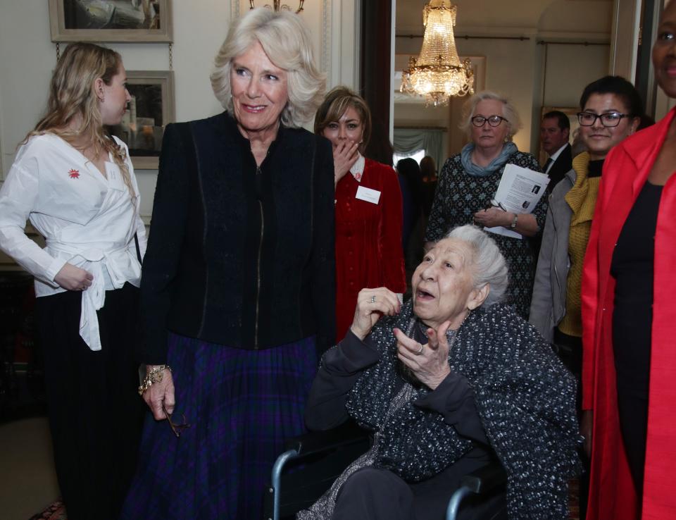 Mona Hammond talking to The Duchess of Cornwall at a reception for the Southbank Centre's 'Women Of The World Festival' in 2018. (Getty Images)