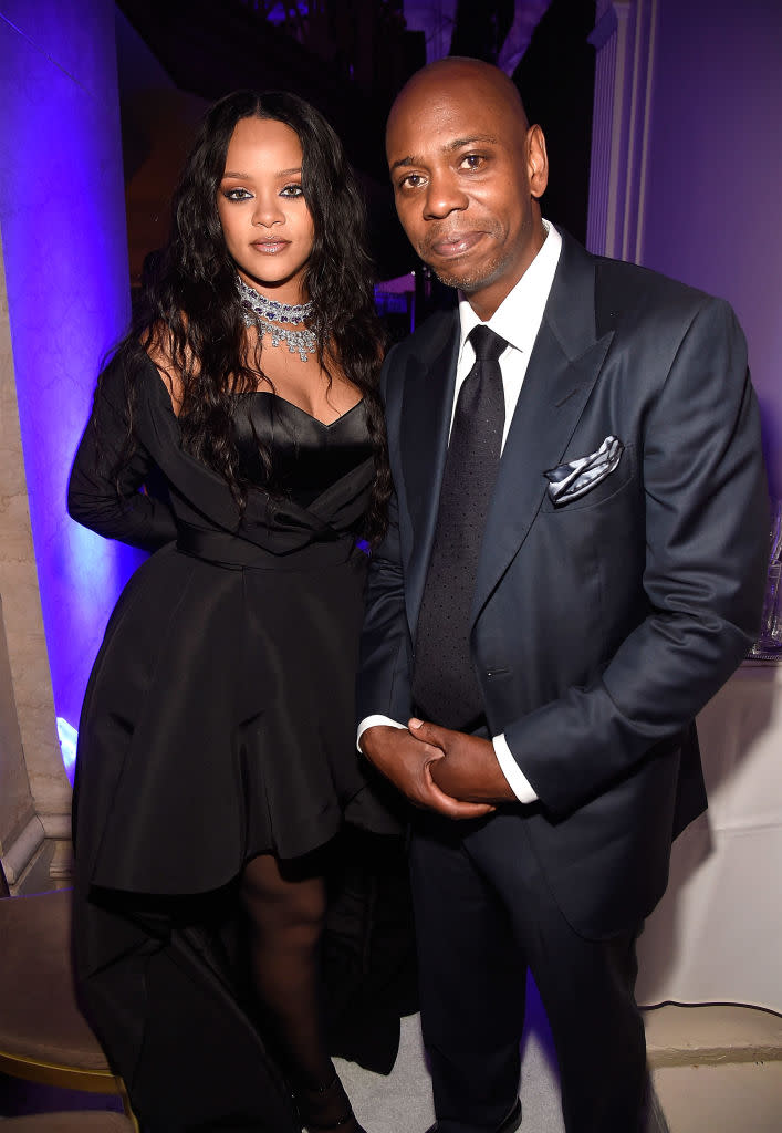 Rihanna and Dave Chappelle attend Rihanna's 3rd Annual Diamond Ball Benefitting The Clara Lionel Foundation at Cipriani Wall Street on September 14, 2017 in New York City. (Photo by Kevin Mazur/Getty Images for Clara Lionel Foundation)