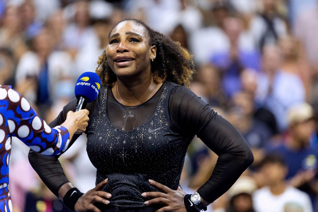 USA's Serena Williams gets emotional in a post-match interview after losing against Australia's Ajla Tomljanovic on Day 5 of the 2022 U.S. Open at USTA Billie Jean King National Tennis Center on Sept. 02, 2022, in Flushing, Queens.